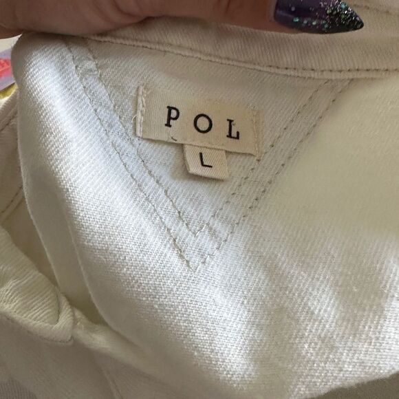 NWOT POL plaid stitched pocket ivory loose denim fall Shacket Sz L - Picture 5 of 6